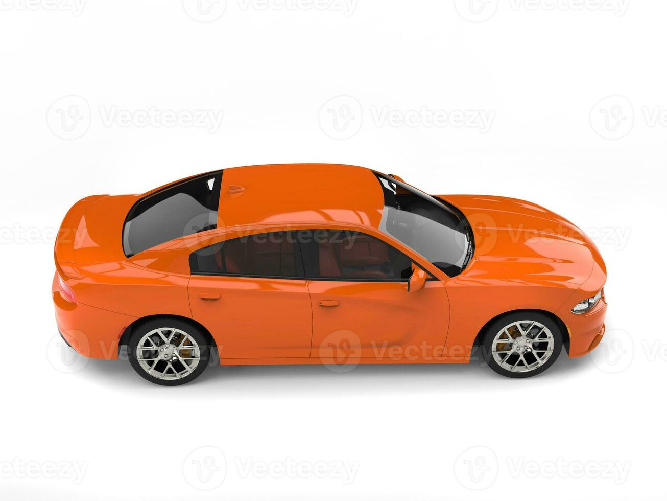 Coral orange modern fast city car - top down side view photo