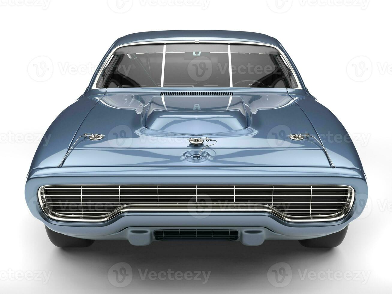 Deep metallic blue vintage American race car - front view closeup shot photo