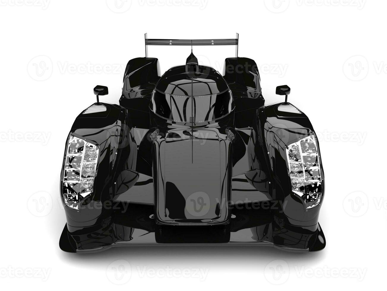 Shiny black modern super race car - top down front view closeup shot photo