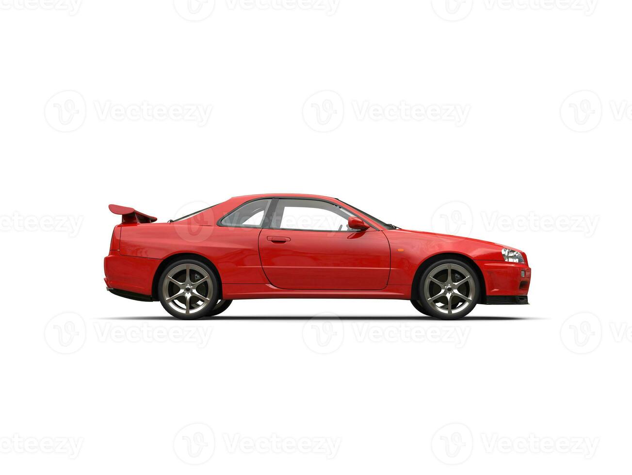 Modern scarlet red sporty urban city car - side view photo