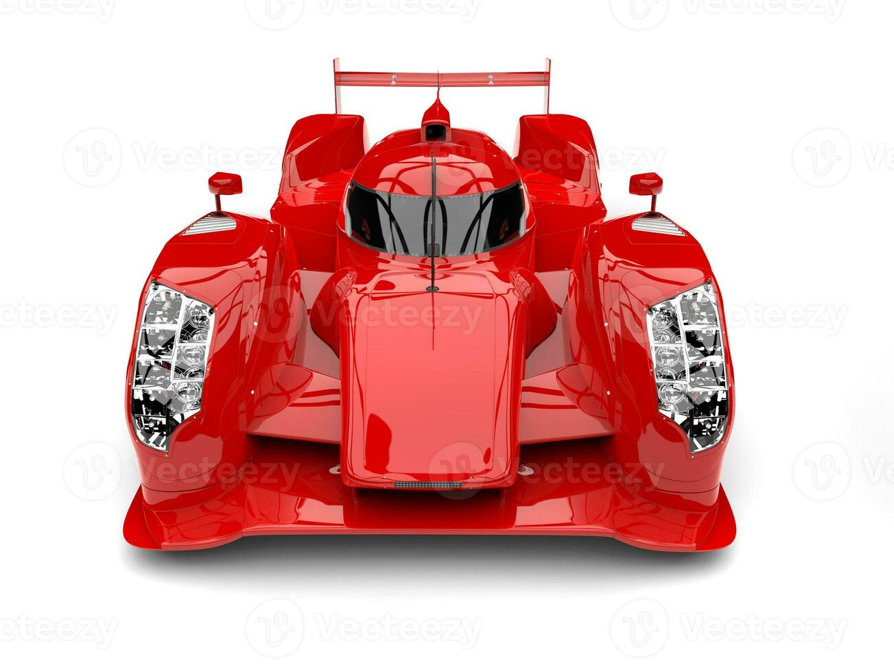 Scarlet red racing super car - front top down view photo