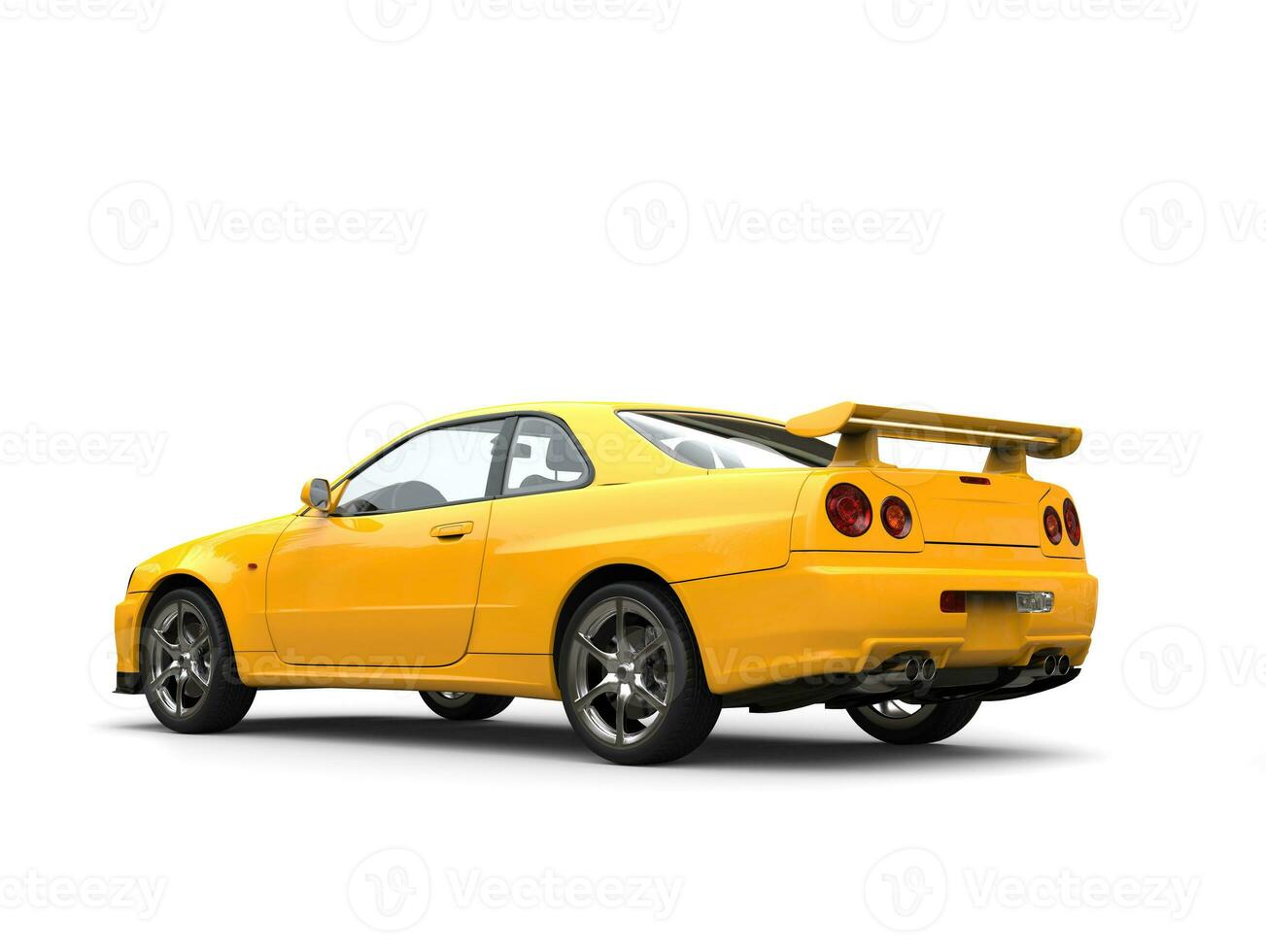 Bright yellow modern urban sports car - tail side view photo