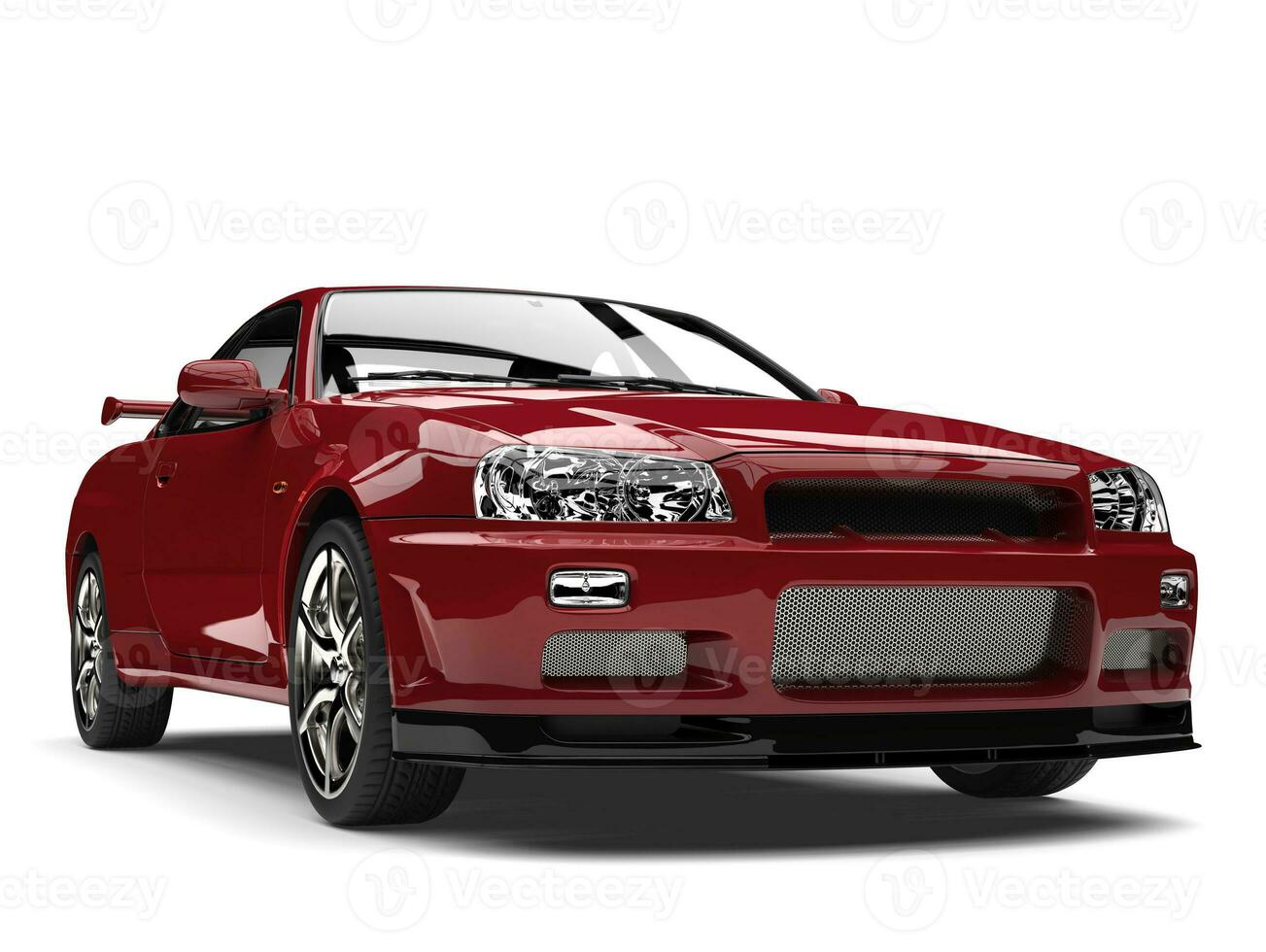Deep red urban sports car - closeup shot photo