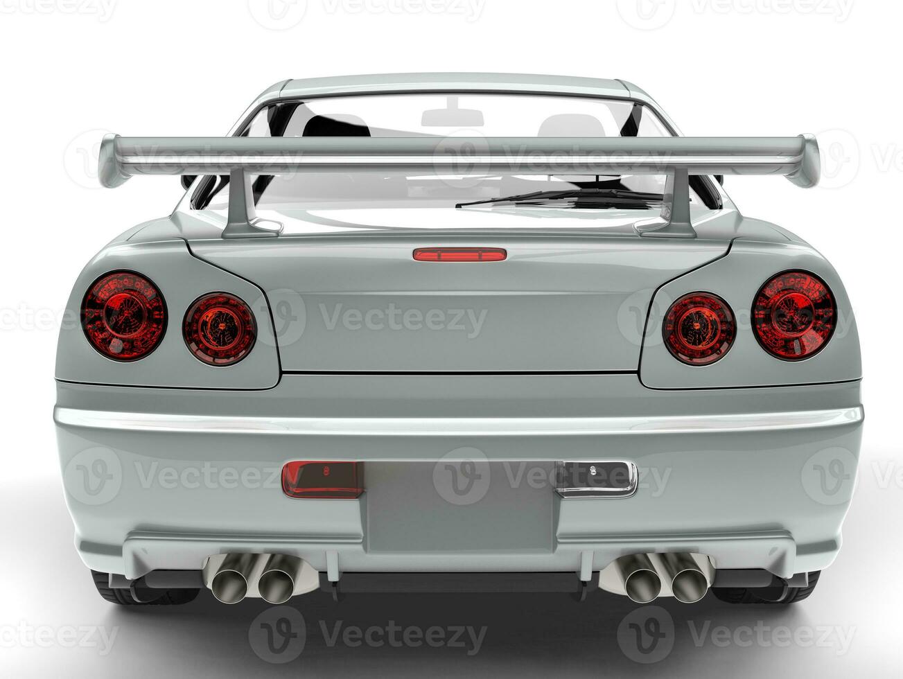Super silver urban sports car - top back view closeup shot photo