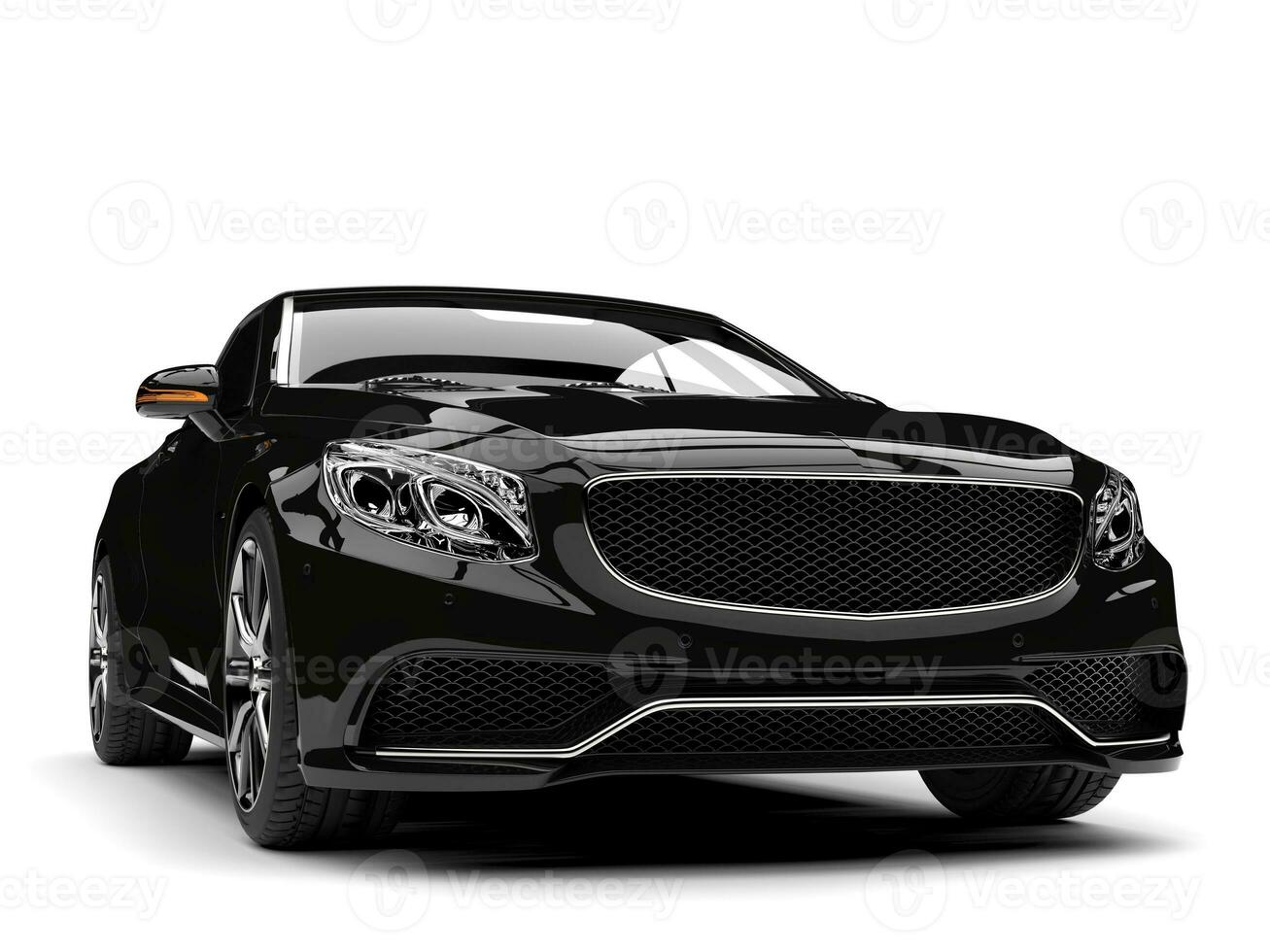 Shiny black modern luxury convertible car - front view closeup shot photo