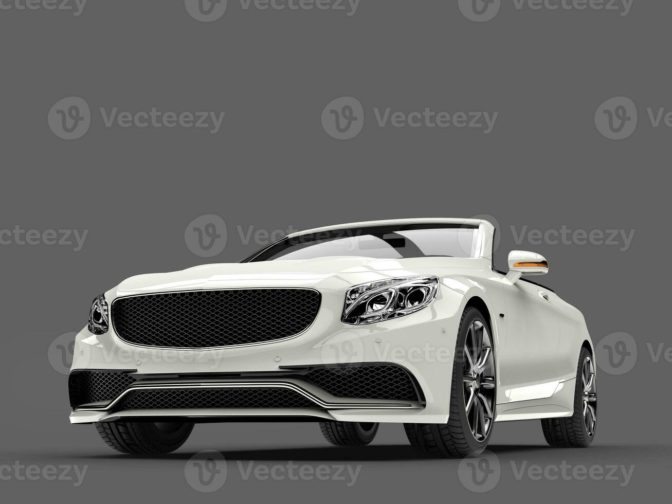 Angel white modern luxury convertible car - front low angle shot photo