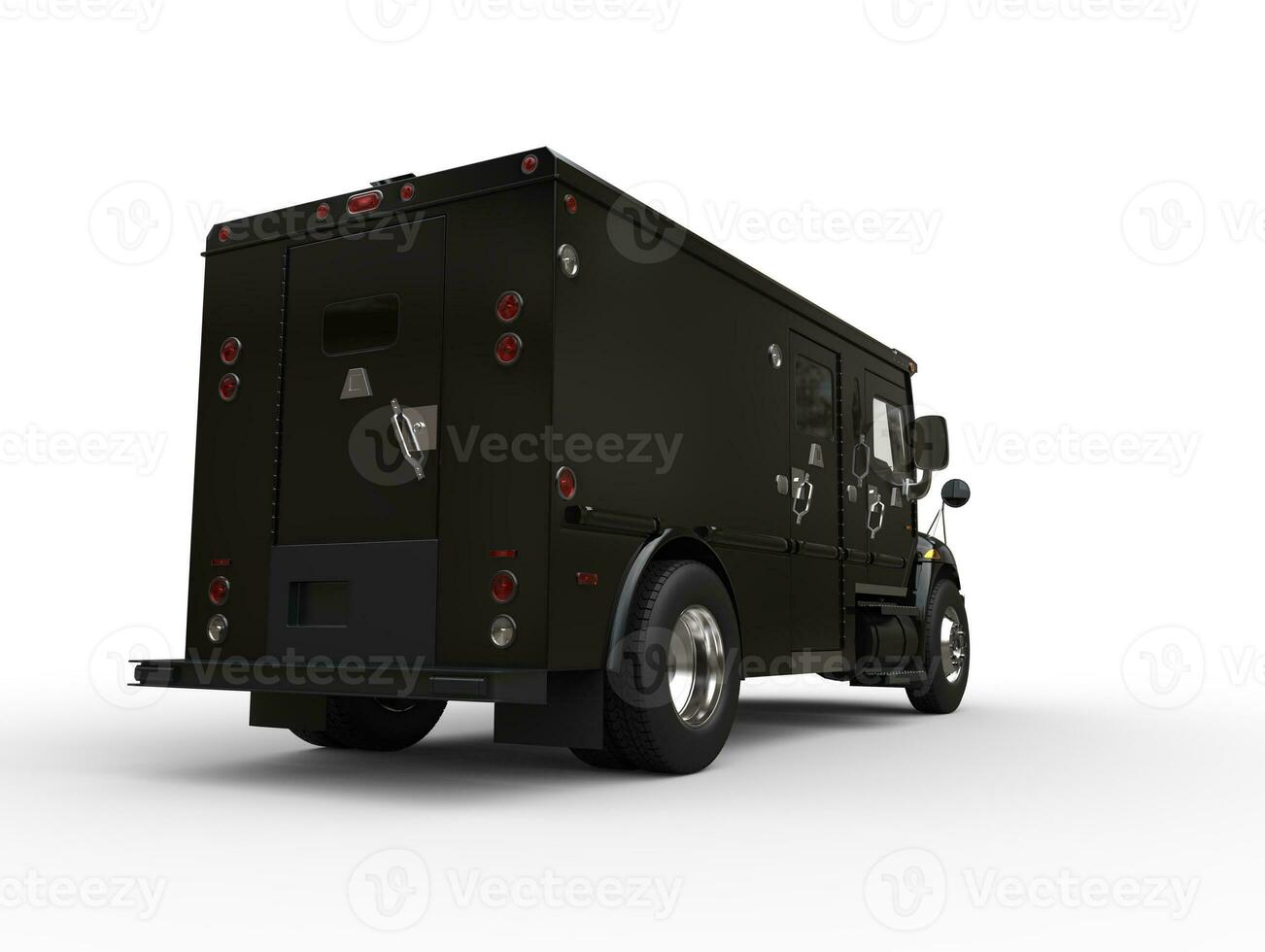 Black armored box truck - tail view photo