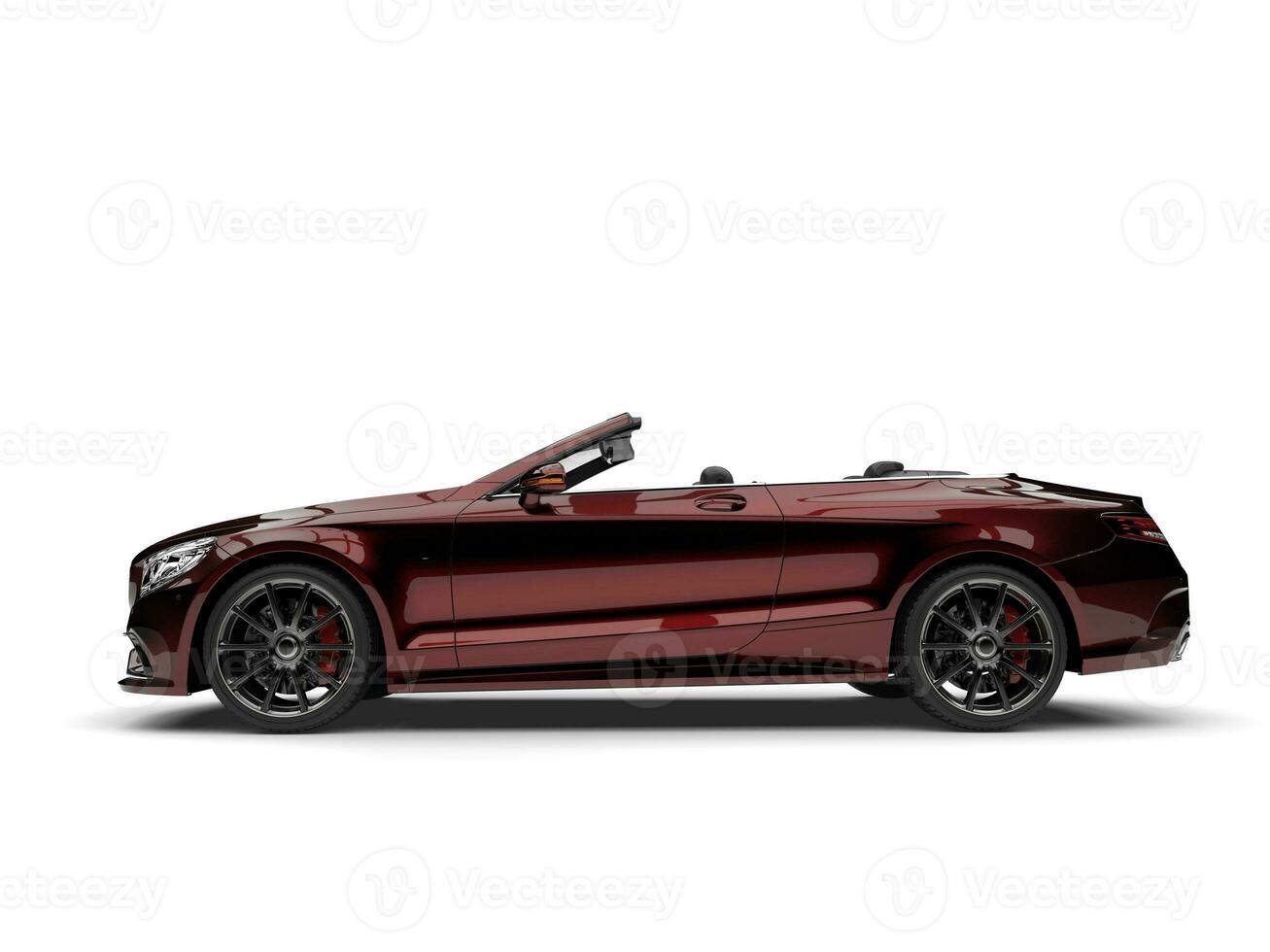 Metallic dark red modern luxury convertible car - side view photo