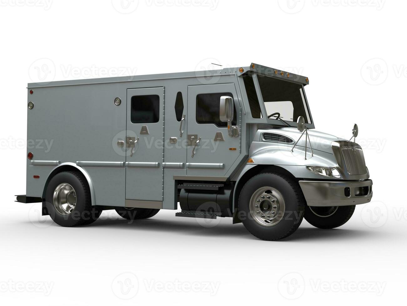 Armored cash transport car - blue silver - studio shot photo