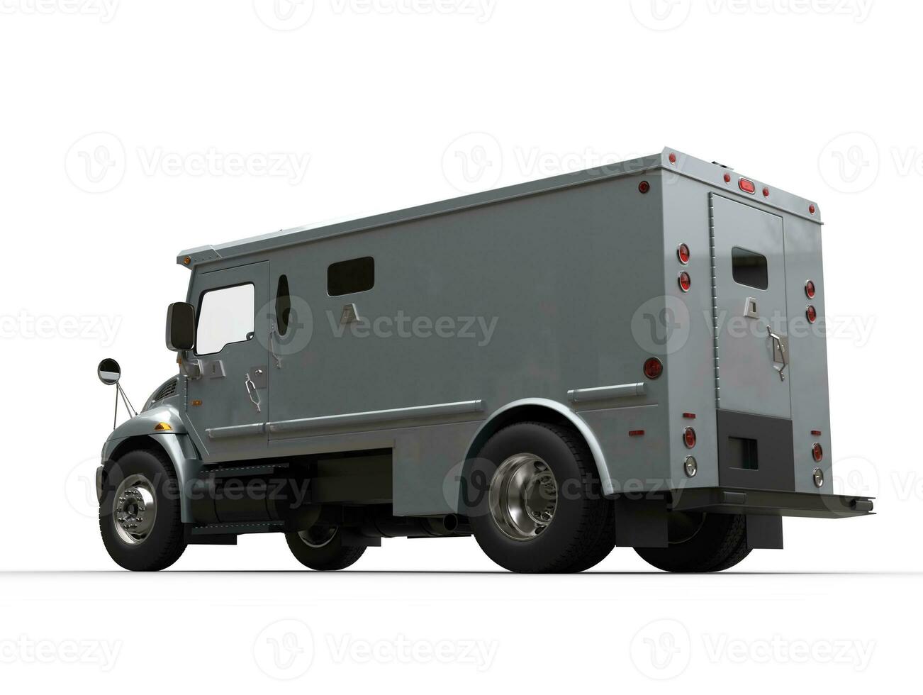 Silver armored cash transport car - low angle side view photo