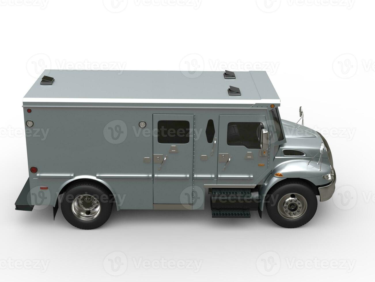 Silver armored cash transport car - top down side view photo
