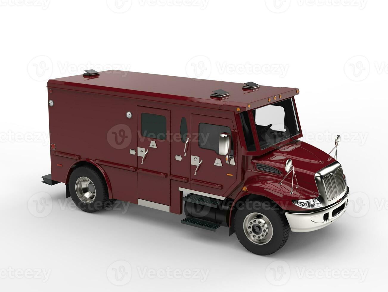 Dark red armored transport car - top down view photo