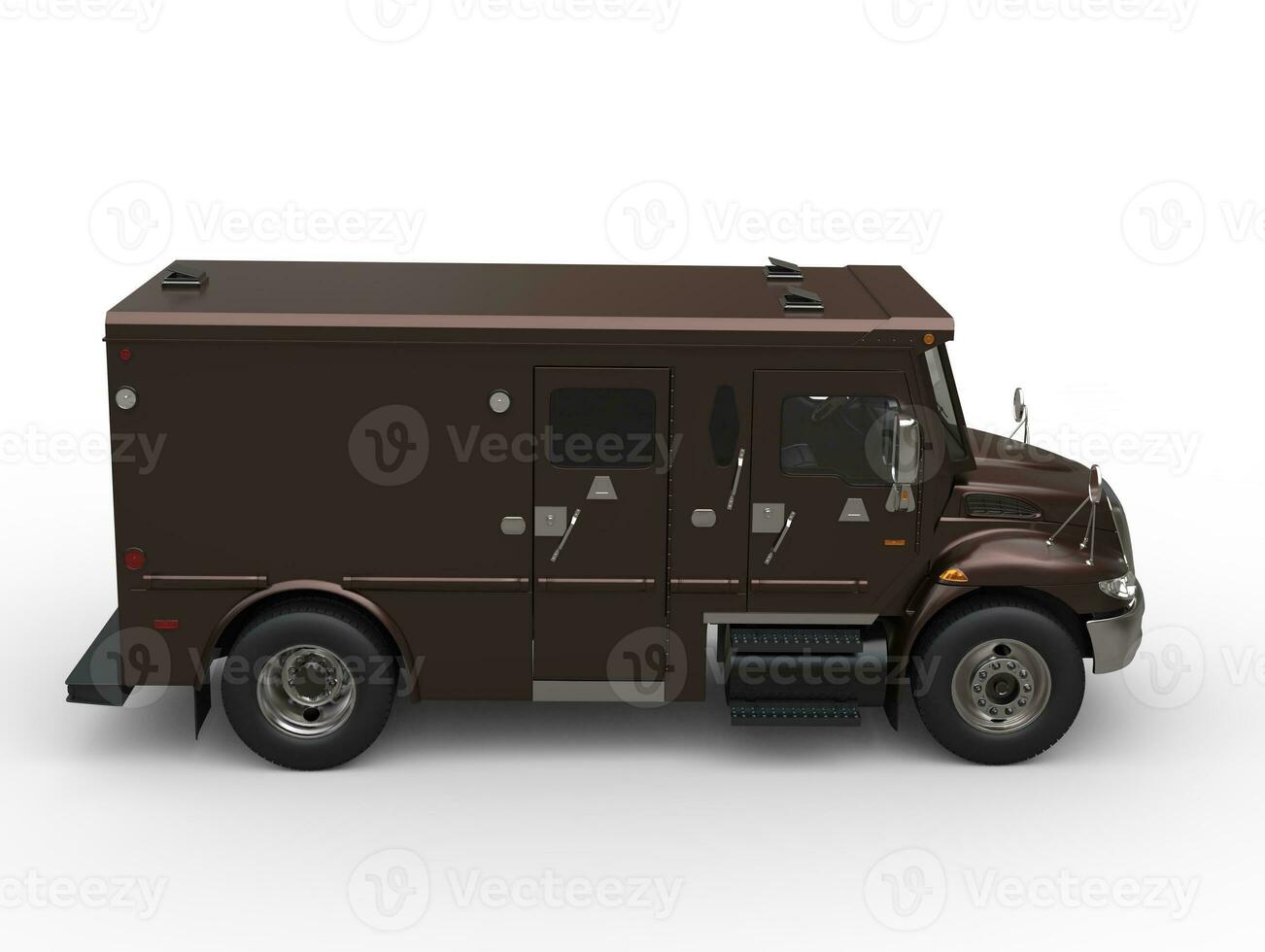 Dark brown armored transport van - top down side view photo