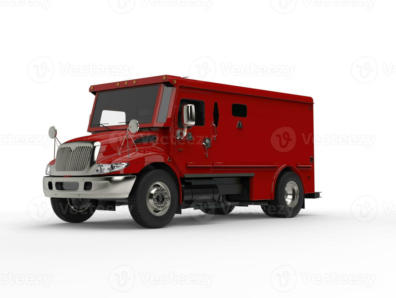 Red armored transport truck - studio shot photo