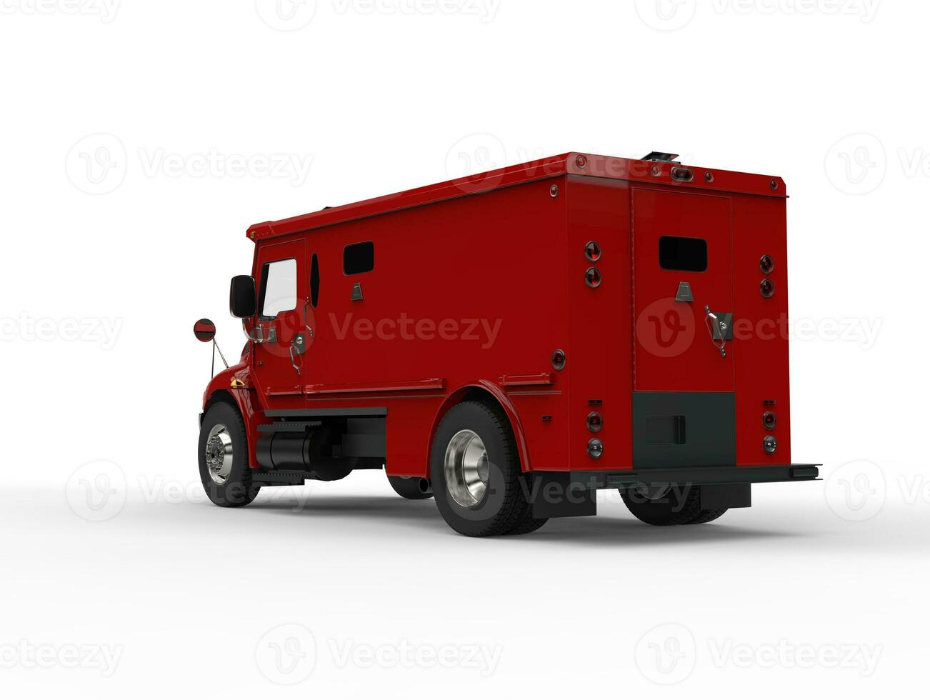 Red armored transport truck - tail view photo