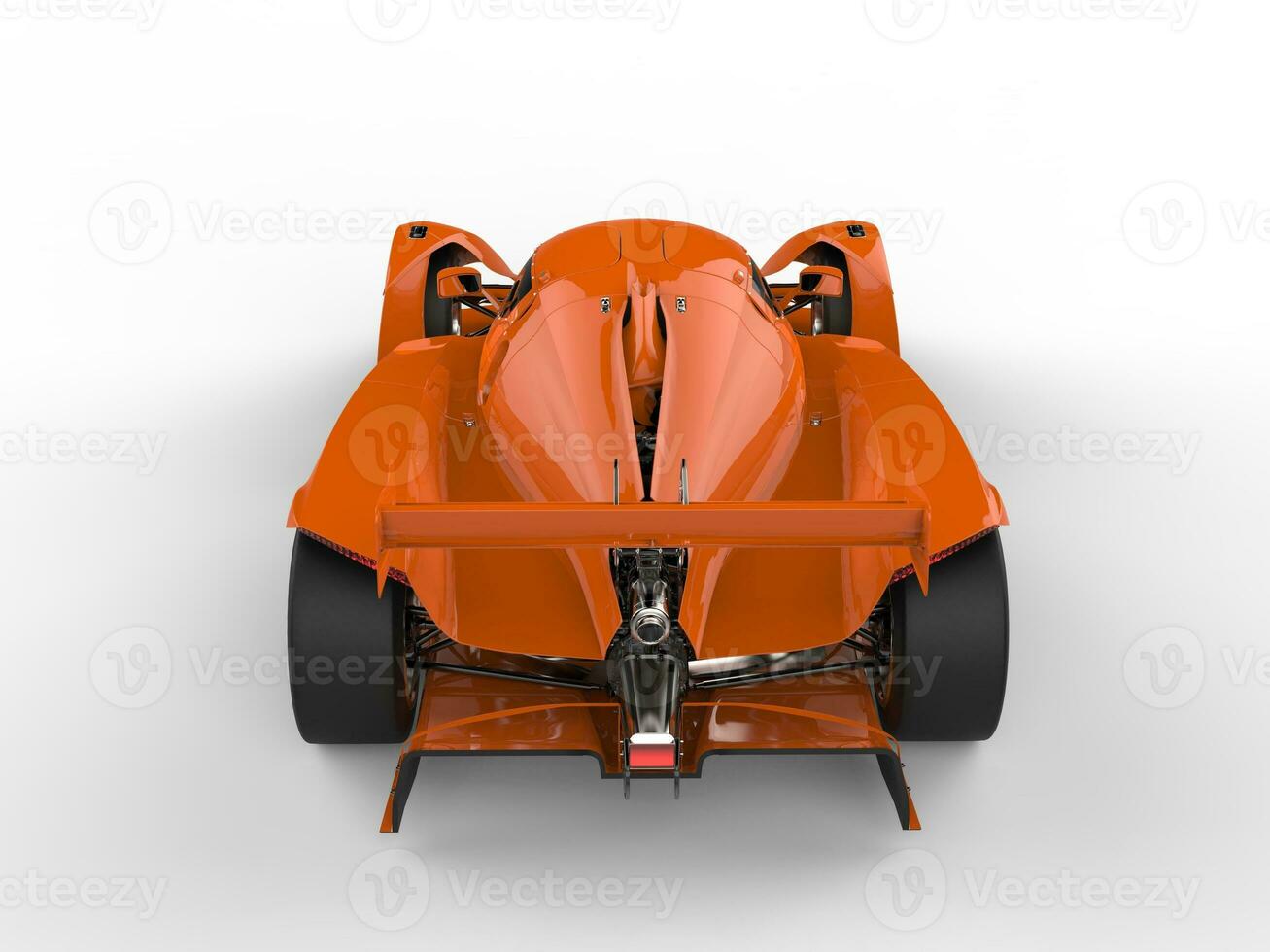 Smoking orange modern super sports car - top down back view photo