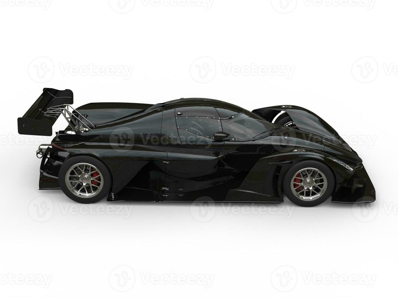 Modern shiny black super sports race car - top down side view photo