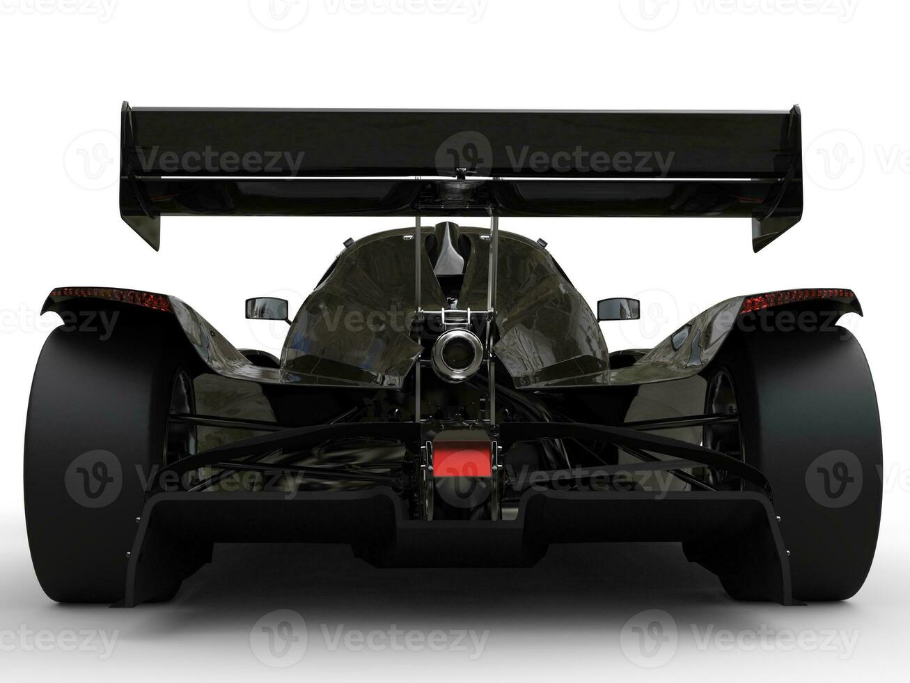 Modern shiny black super sports race car - rear view closeup shot photo