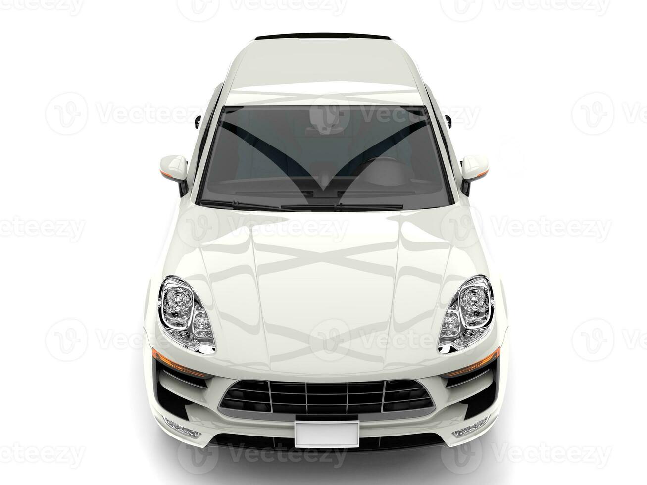 Awesome modern white SUV - top  down front view photo