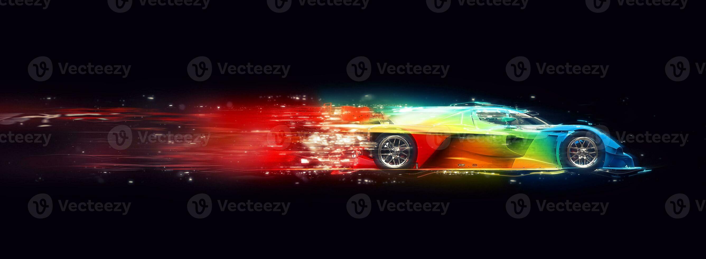 Awesome colorful super fast race car - cosmic trails effect photo