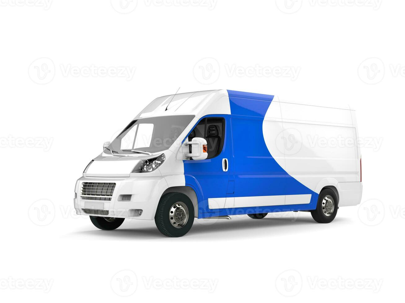 Big white delivery van with blue details photo