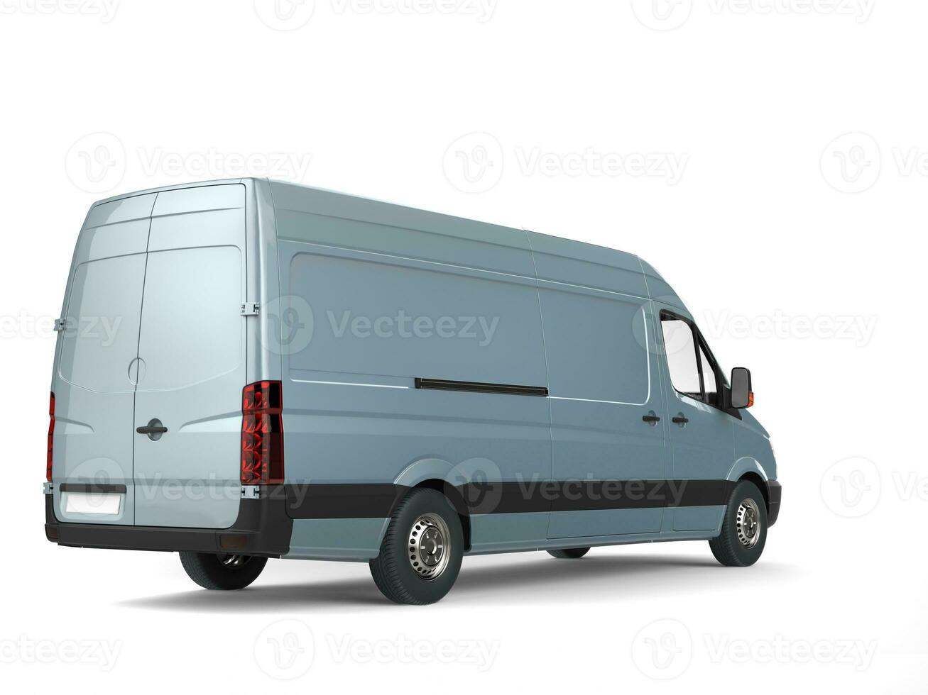 Metallic pale blue delivery van - back view photo