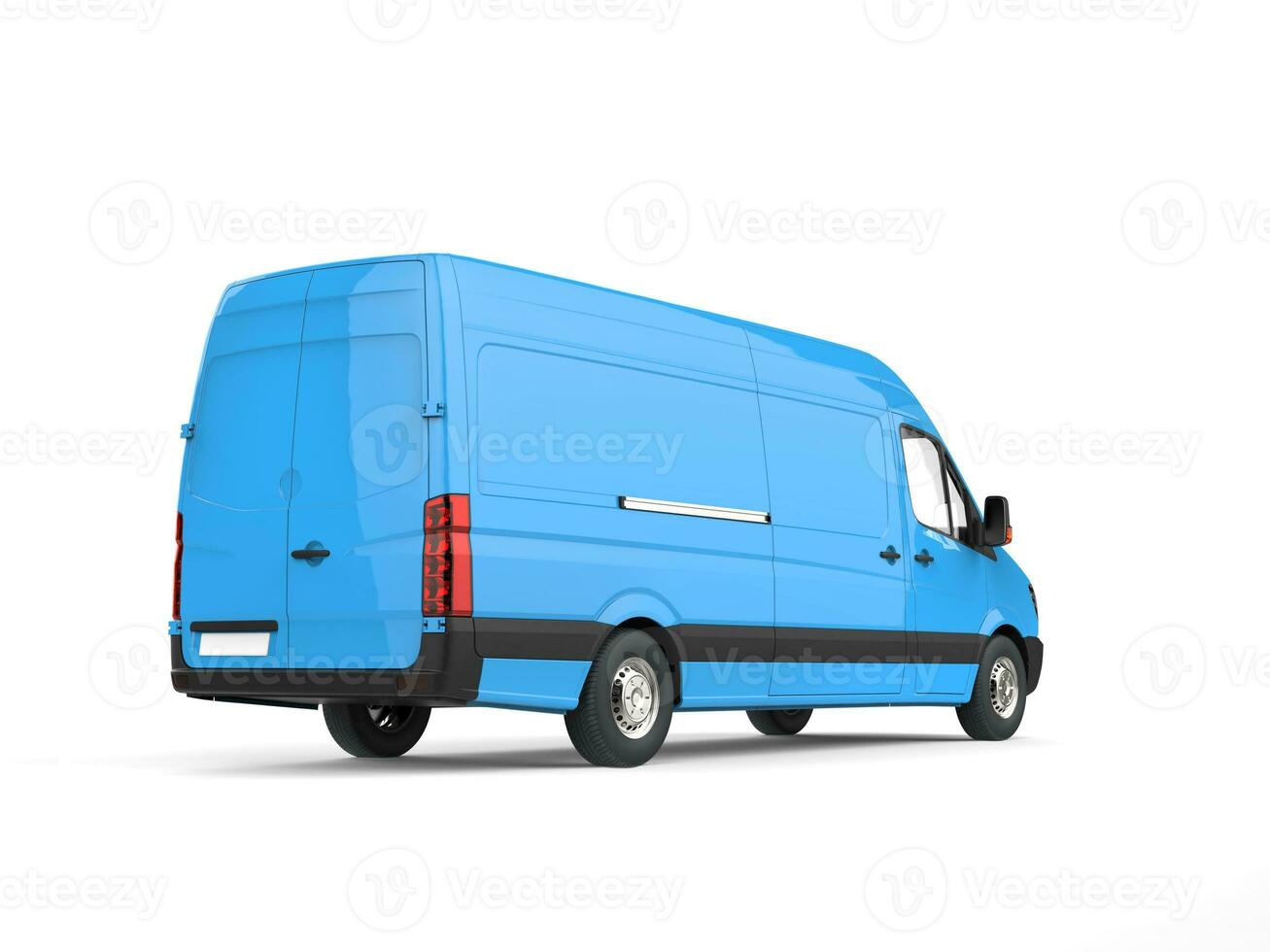 Light sky blue delivery van - back view photo