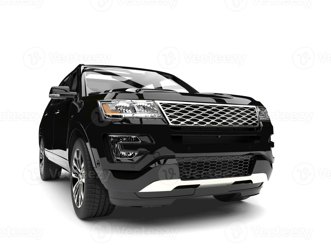 Pitch black modern SUV - front view closeup shot photo