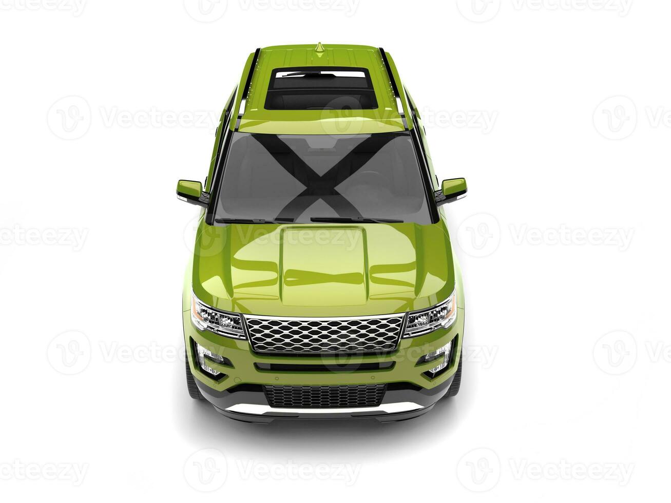 Fresh metallic green modern SUV car - top down front view photo