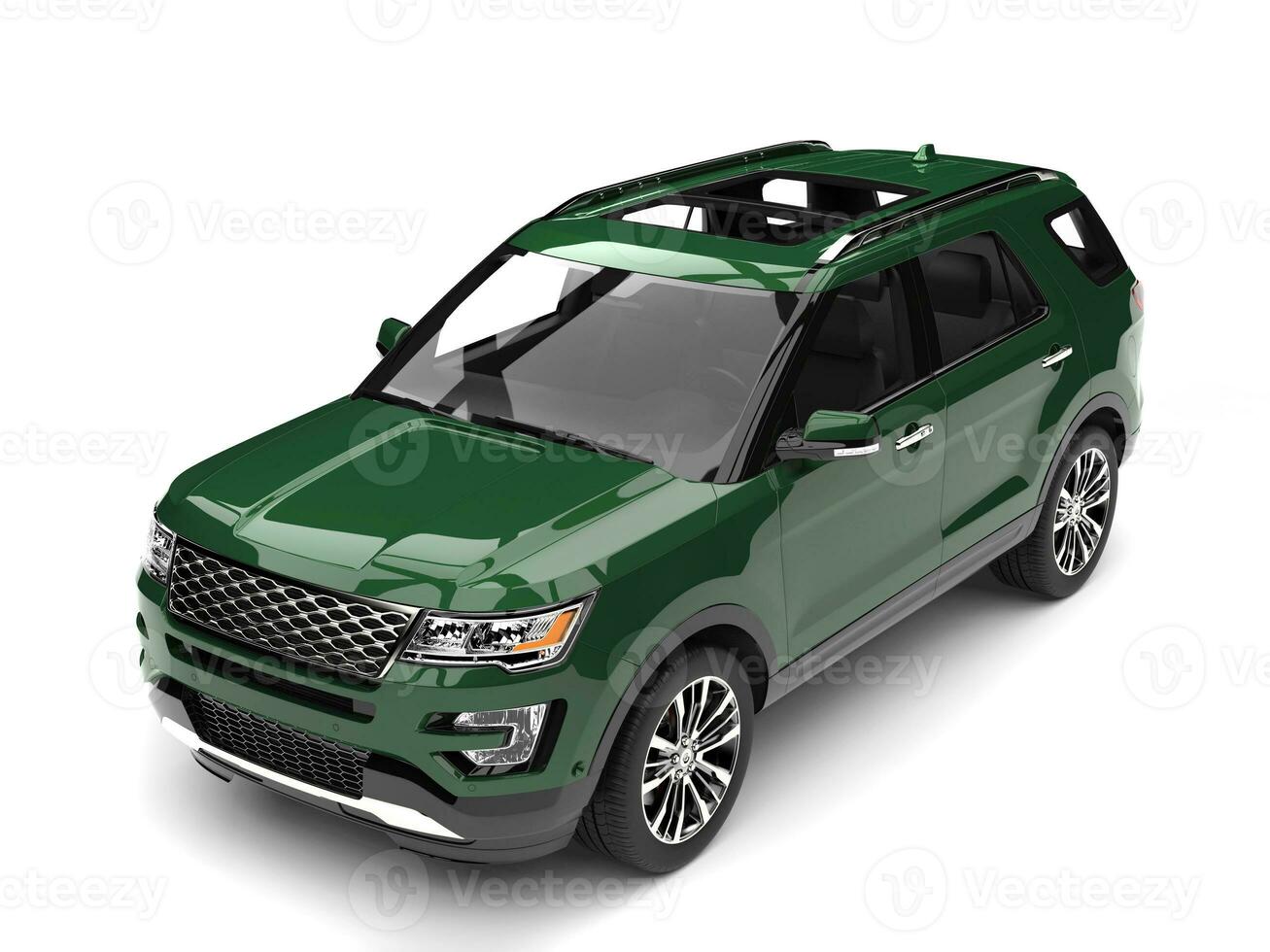 Dark forest green mdoern SUV - top down view photo