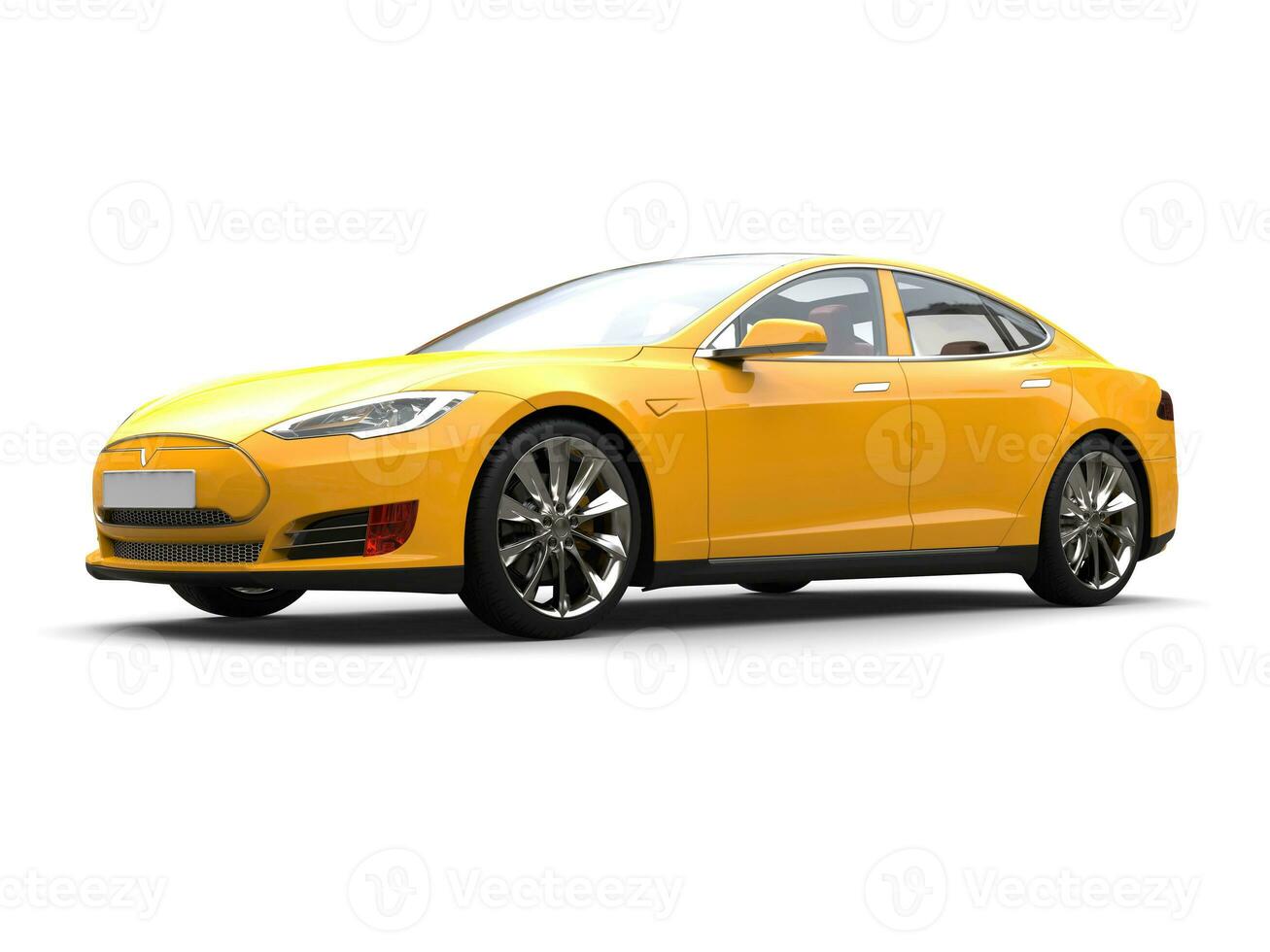 Summer sun yellow electric sports car photo