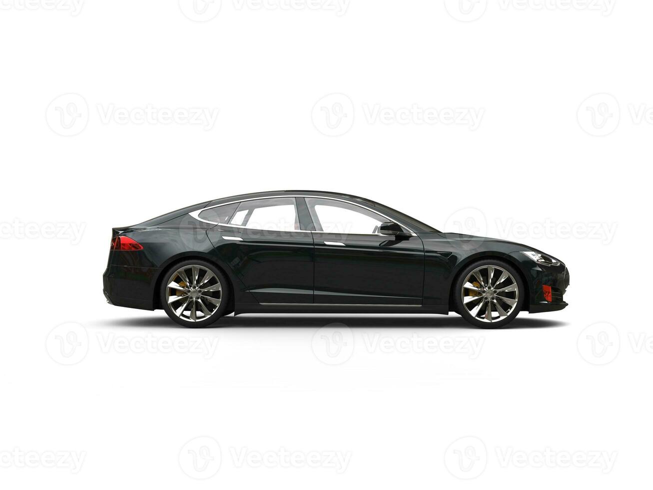Shiny midnight black electric sports car - side view photo