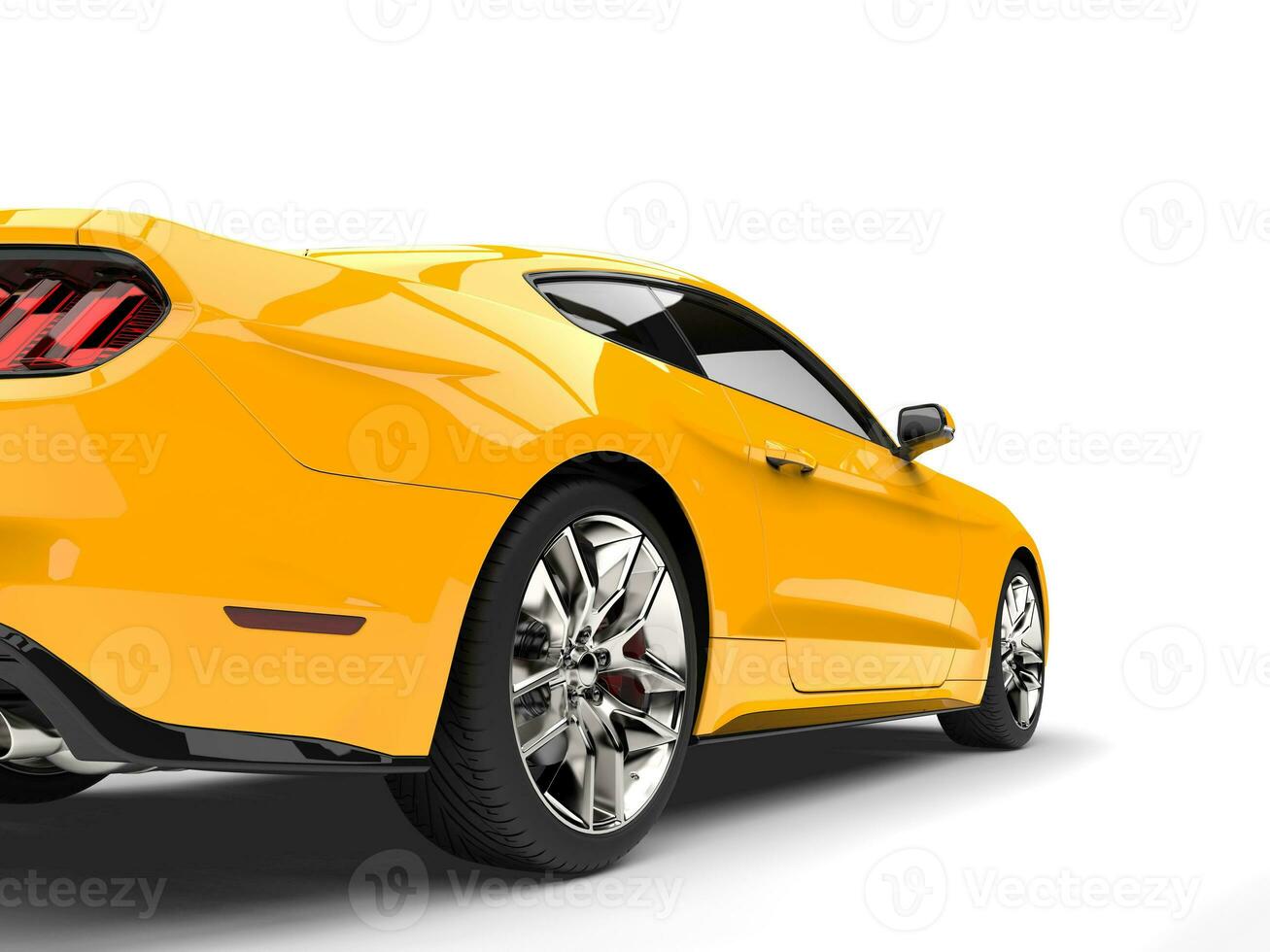 Yellow modern super muscle car - rear view closeup shot photo