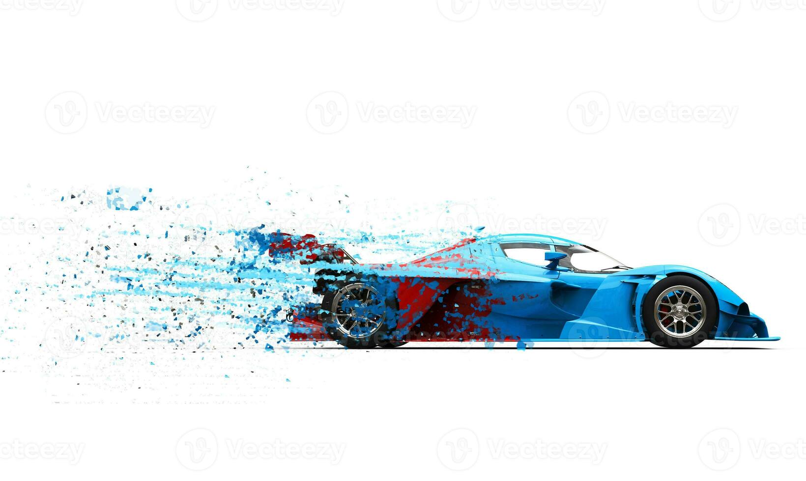 Blue race supercar - paint falling off effect photo
