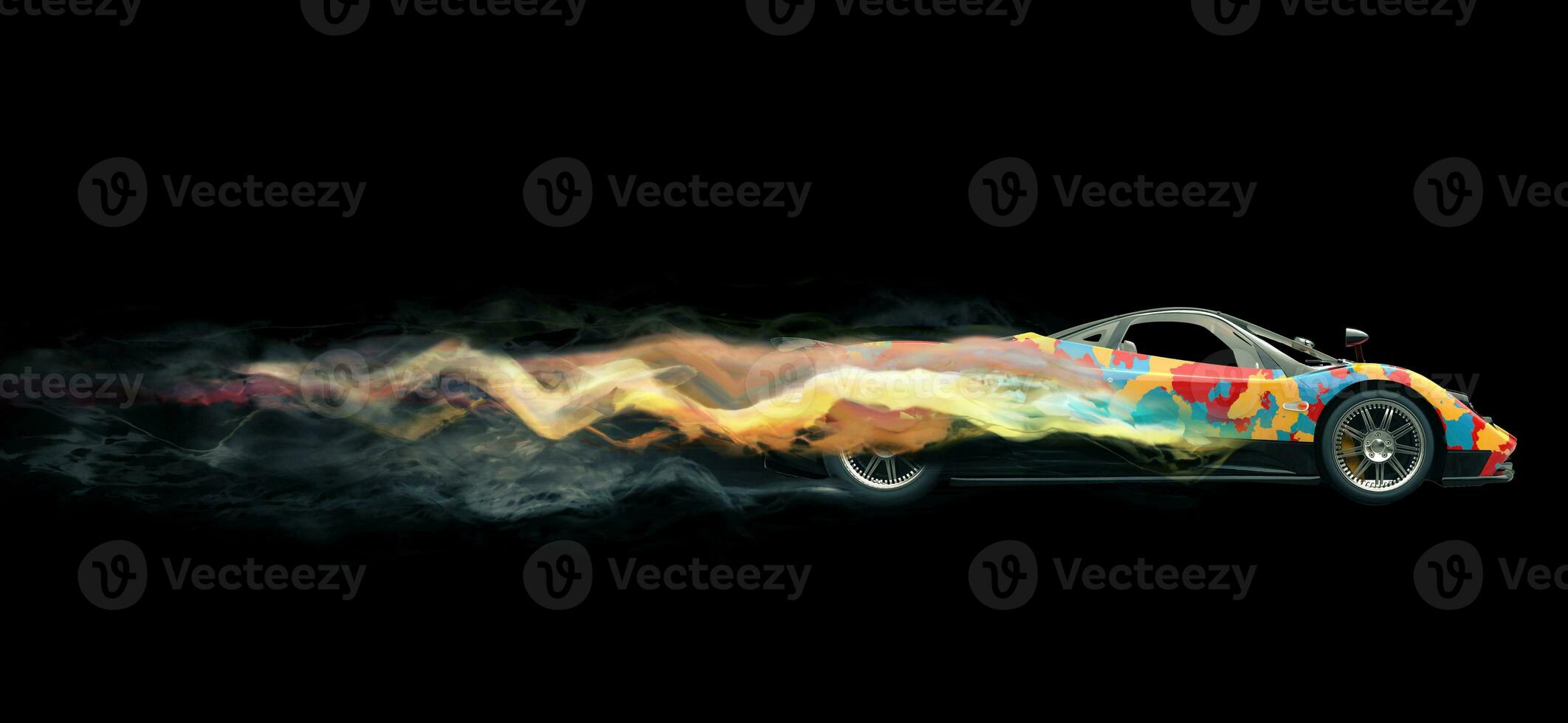 Multicolor super car - colorful smoke trails photo