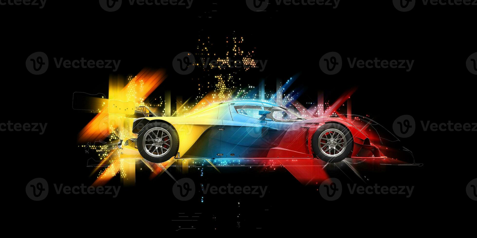 Red, blue and yellow multicolor super car - abstract illustration photo