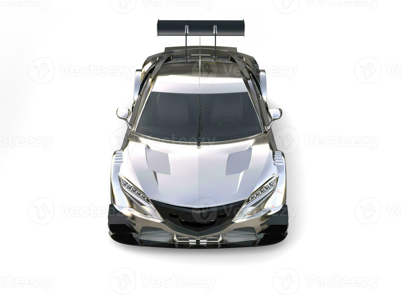 Chrome modern super race sports car  - front view photo