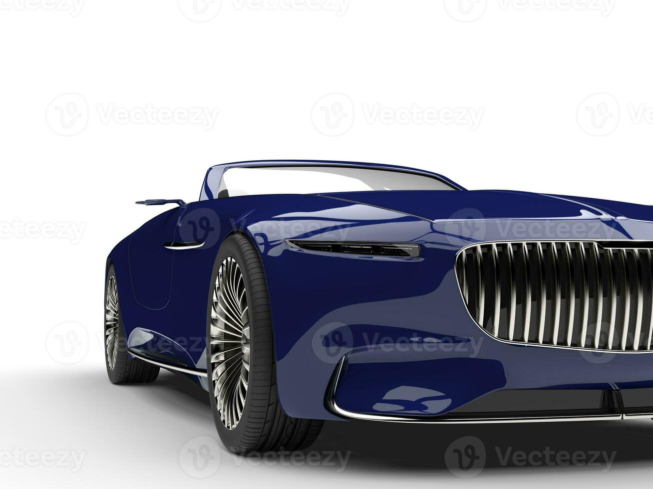 Deep dark blue modern convertible concept car - front view closeup cut shot photo
