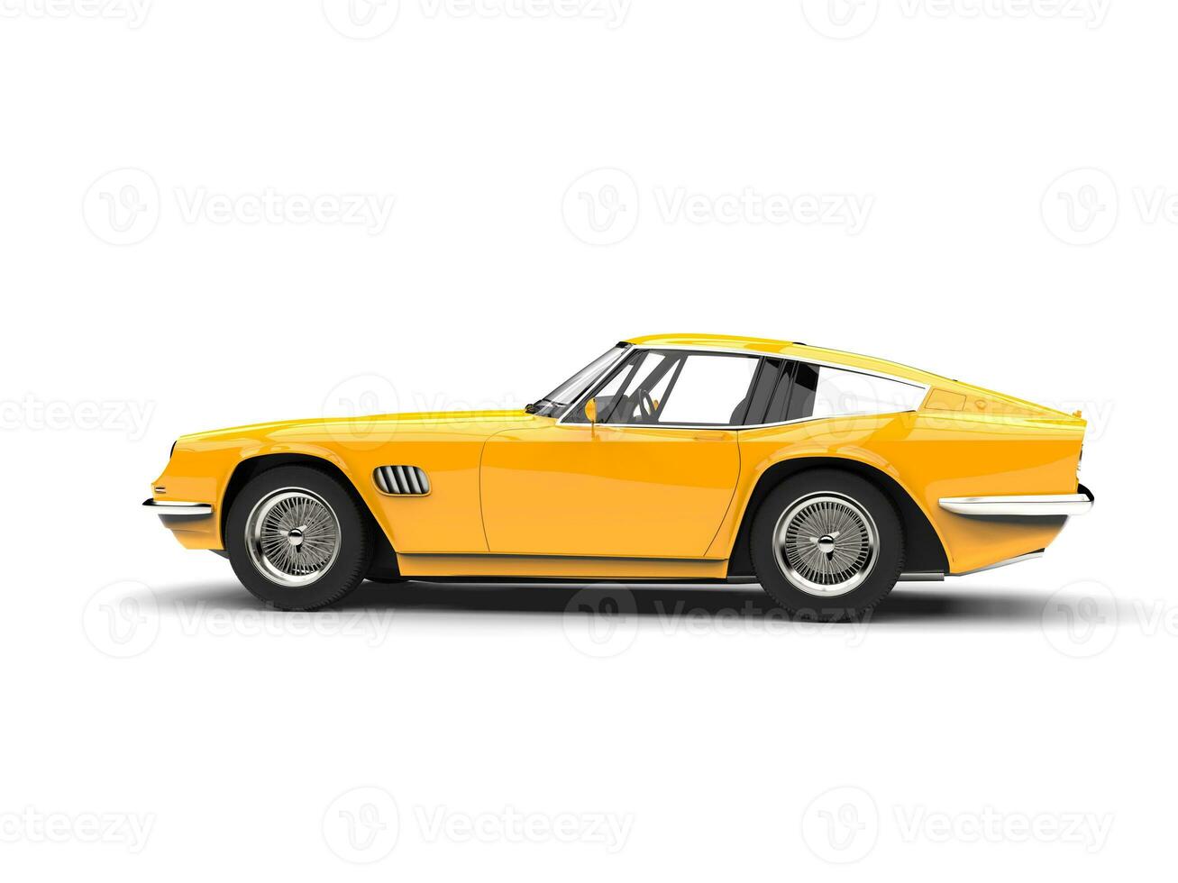 Bright yellow vintage fast car - tail view photo