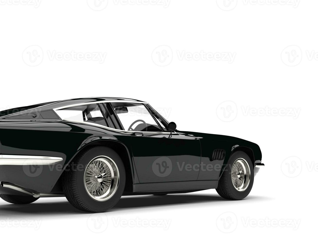 Eerie black vintage race car - rear view cut shot photo