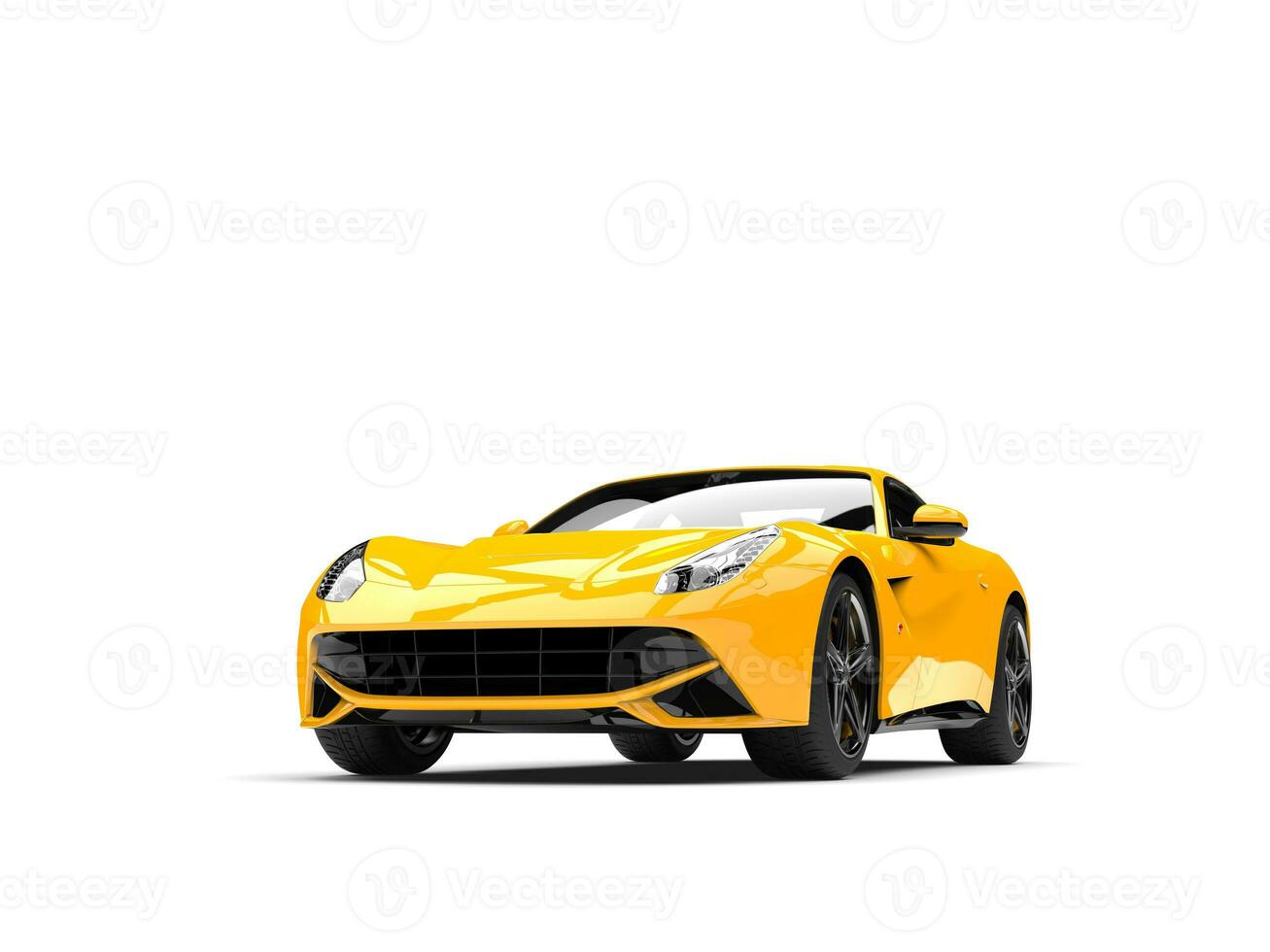 Hot yellow modern concept car - front view photo