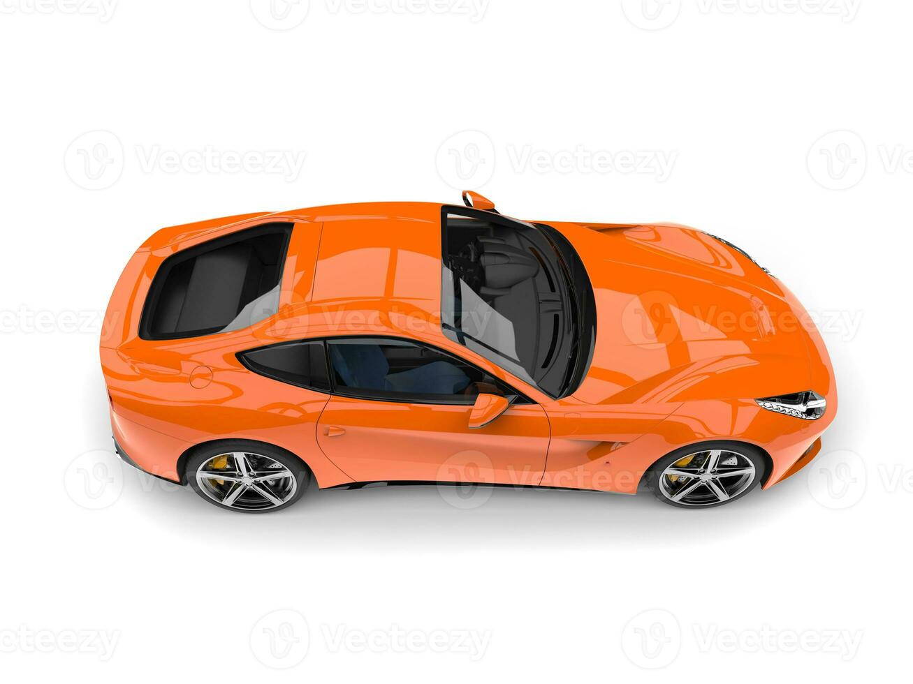 Modern hot orange fast concept car - top down view photo