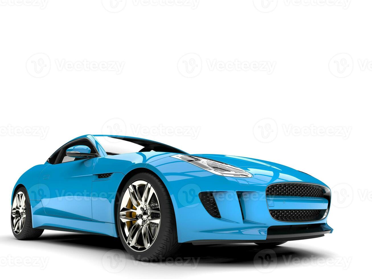 Bright sky blue modern concept sports car - low angle closeup shot photo