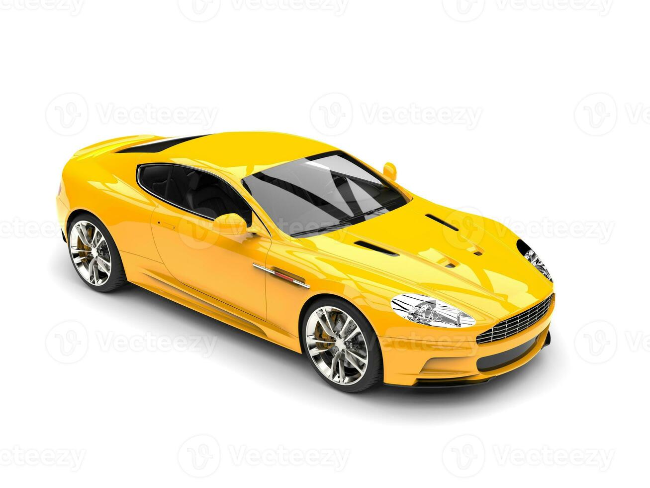 Sun yellow modern sports luxury car - top down view photo