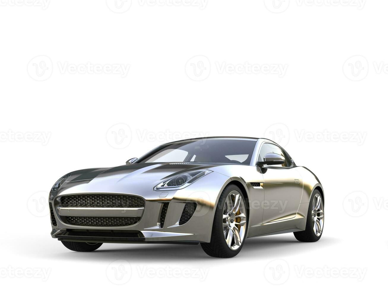 Reflective chrome modern sports concept car - front view photo