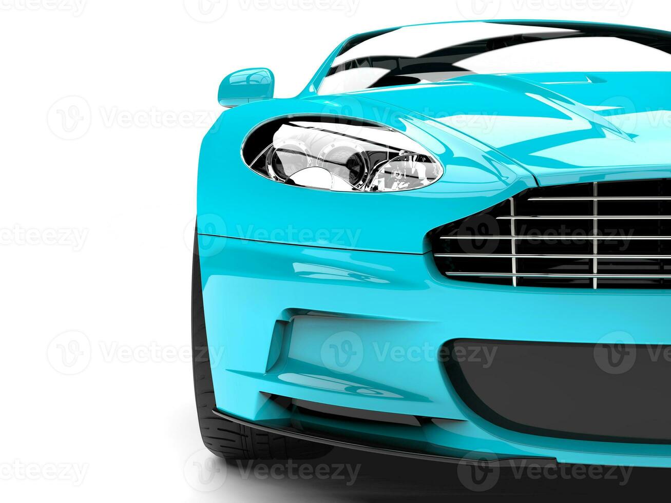 Baby blue modern luxury sports car - extreme closeup shot photo