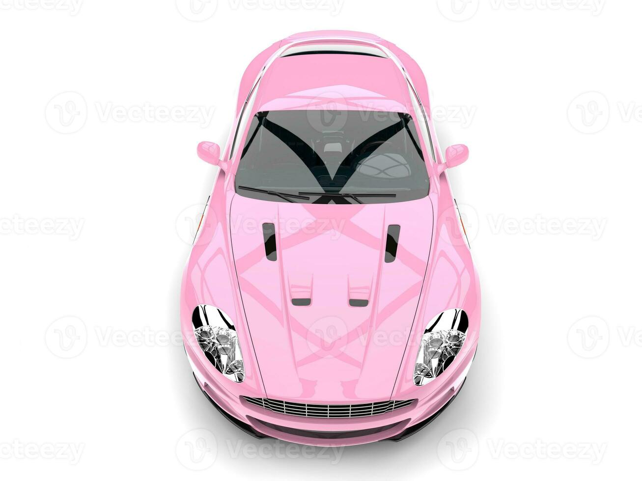 Baby pink modern luxury sports car - top down view photo