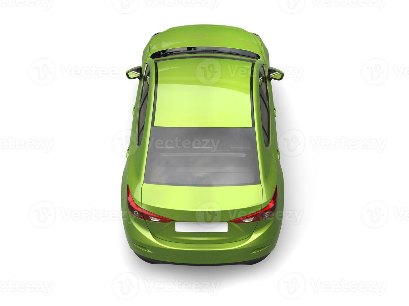 Metallic green modern business car - top down back view photo