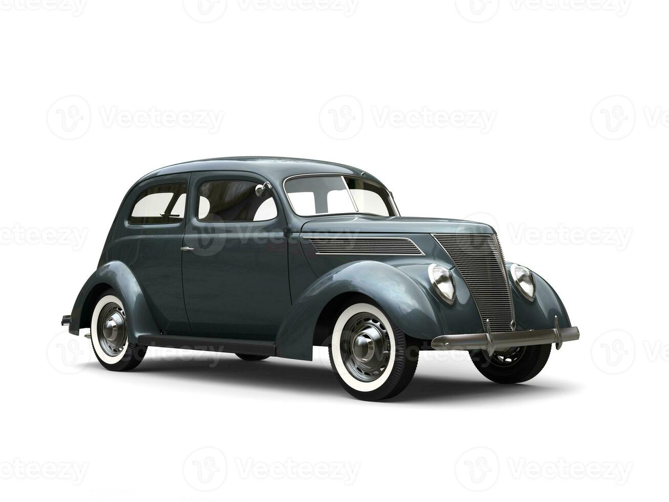 Old vintage dark metallic blue car photo