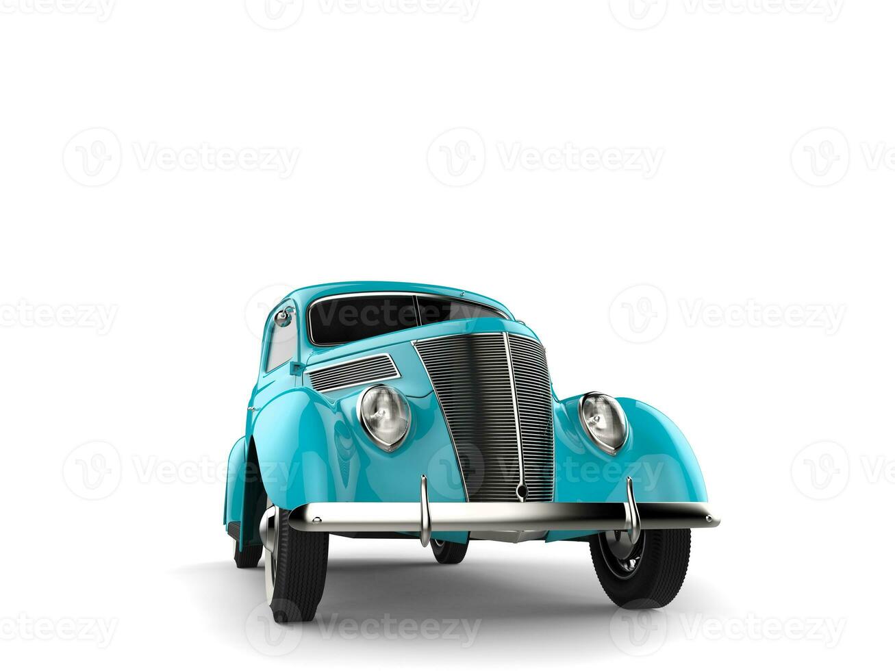 Bright pastel blue old vintage car - front view closeup shot photo